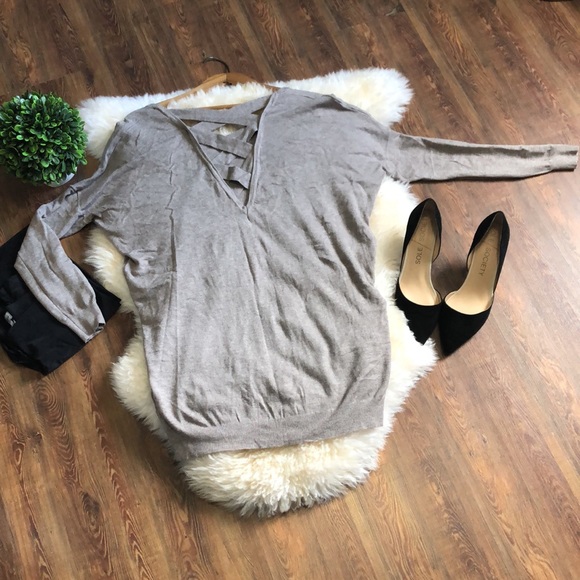 DREAMERS taupe cross open back sweater size small - Picture 7 of 13